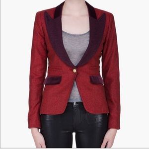 Smythe Les Vestes Harringbone red/ burgundy blazer. Size 6.